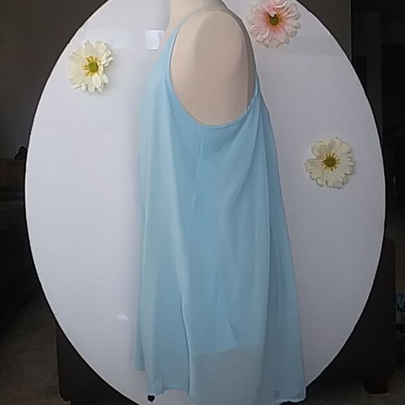 Nightie 50s Style Chiffon Sheer Baby Blue with Lining Spaghetti Straps size XL - Picture 5 of 9